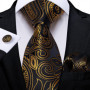 Luxury Black Gold Paisley Striped Floral Silk Men's Tie Set Handkerchief Cufflinks Wedding Party Accessories Groom Gift for Men