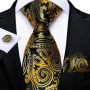 Luxury Black Gold Paisley Striped Floral Silk Men's Tie Set Handkerchief Cufflinks Wedding Party Accessories Groom Gift for Men