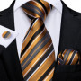Luxury Black Gold Paisley Striped Floral Silk Men's Tie Set Handkerchief Cufflinks Wedding Party Accessories Groom Gift for Men