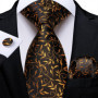 Luxury Black Gold Paisley Striped Floral Silk Men's Tie Set Handkerchief Cufflinks Wedding Party Accessories Groom Gift for Men