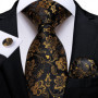 Luxury Black Gold Paisley Striped Floral Silk Men's Tie Set Handkerchief Cufflinks Wedding Party Accessories Groom Gift for Men