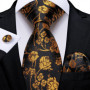 Luxury Black Gold Paisley Striped Floral Silk Men's Tie Set Handkerchief Cufflinks Wedding Party Accessories Groom Gift for Men