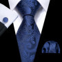 Navy Royal Sky Blue Men Tie Hanky Cufflinks Set Jacquard Cyan Teal Turquoise Necktie for Male Wedding Business