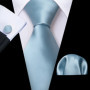 Navy Royal Sky Blue Men Tie Hanky Cufflinks Set Jacquard Cyan Teal Turquoise Necktie for Male Wedding Business
