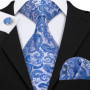 Navy Royal Sky Blue Men Tie Hanky Cufflinks Set Jacquard Cyan Teal Turquoise Necktie for Male Wedding Business