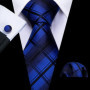 Navy Royal Sky Blue Men Tie Hanky Cufflinks Set Jacquard Cyan Teal Turquoise Necktie for Male Wedding Business