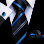 Navy Royal Sky Blue Men Tie Hanky Cufflinks Set Jacquard Cyan Teal Turquoise Necktie for Male Wedding Business