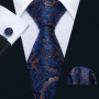 Navy Royal Sky Blue Men Tie Hanky Cufflinks Set Jacquard Cyan Teal Turquoise Necktie for Male Wedding Business