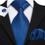 Navy Royal Sky Blue Men Tie Hanky Cufflinks Set Jacquard Cyan Teal Turquoise Necktie for Male Wedding Business