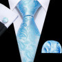 Navy Royal Sky Blue Men Tie Hanky Cufflinks Set Jacquard Cyan Teal Turquoise Necktie for Male Wedding Business