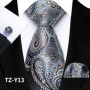 Mens Silk Tie Set Classic Paisley Necktie Handkerchief Cufflinks Set Stripe Floral Tie for Men Formal Business Wedding Party