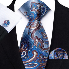 Mens Silk Tie Set Classic Paisley Necktie Handkerchief Cufflinks Set Stripe Floral Tie for Men Formal Business Wedding Party