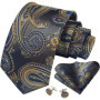Mens Silk Tie Set Classic Paisley Necktie Handkerchief Cufflinks Set Stripe Floral Tie for Men Formal Business Wedding Party