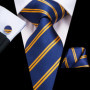 Hi-Tie Mens Gift Tie Set Blue Solid Striped Silk Wedding Tie For Men Fashion Design Quality Tie Hanky Cufflink Set Dropshipping