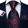 Hi-Tie Mens Gift Tie Set Blue Solid Striped Silk Wedding Tie For Men Fashion Design Quality Tie Hanky Cufflink Set Dropshipping