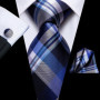 Hi-Tie Mens Gift Tie Set Blue Solid Striped Silk Wedding Tie For Men Fashion Design Quality Tie Hanky Cufflink Set Dropshipping