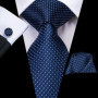Hi-Tie Mens Gift Tie Set Blue Solid Striped Silk Wedding Tie For Men Fashion Design Quality Tie Hanky Cufflink Set Dropshipping
