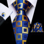 Hi-Tie Mens Gift Tie Set Blue Solid Striped Silk Wedding Tie For Men Fashion Design Quality Tie Hanky Cufflink Set Dropshipping