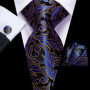 Hi-Tie Mens Gift Tie Set Blue Solid Striped Silk Wedding Tie For Men Fashion Design Quality Tie Hanky Cufflink Set Dropshipping