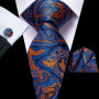 Hi-Tie Mens Gift Tie Set Blue Solid Striped Silk Wedding Tie For Men Fashion Design Quality Tie Hanky Cufflink Set Dropshipping