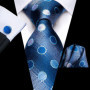 Hi-Tie Mens Gift Tie Set Blue Solid Striped Silk Wedding Tie For Men Fashion Design Quality Tie Hanky Cufflink Set Dropshipping