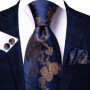 Hi-Tie Mens Gift Tie Set Blue Solid Striped Silk Wedding Tie For Men Fashion Design Quality Tie Hanky Cufflink Set Dropshipping