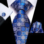 Hi-Tie Mens Gift Tie Set Blue Solid Striped Silk Wedding Tie For Men Fashion Design Quality Tie Hanky Cufflink Set Dropshipping