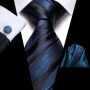 Hi-Tie Mens Gift Tie Set Blue Solid Striped Silk Wedding Tie For Men Fashion Design Quality Tie Hanky Cufflink Set Dropshipping