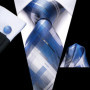 Hi-Tie Mens Gift Tie Set Blue Solid Striped Silk Wedding Tie For Men Fashion Design Quality Tie Hanky Cufflink Set Dropshipping