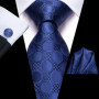 Hi-Tie Mens Gift Tie Set Blue Solid Striped Silk Wedding Tie For Men Fashion Design Quality Tie Hanky Cufflink Set Dropshipping