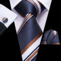 Hi-Tie Mens Gift Tie Set Blue Solid Striped Silk Wedding Tie For Men Fashion Design Quality Tie Hanky Cufflink Set Dropshipping