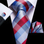 Hi-Tie Mens Gift Tie Set Blue Solid Striped Silk Wedding Tie For Men Fashion Design Quality Tie Hanky Cufflink Set Dropshipping
