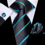 Hi-Tie Mens Gift Tie Set Blue Solid Striped Silk Wedding Tie For Men Fashion Design Quality Tie Hanky Cufflink Set Dropshipping