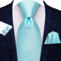 Hi-Tie Mens Gift Tie Set Blue Solid Striped Silk Wedding Tie For Men Fashion Design Quality Tie Hanky Cufflink Set Dropshipping