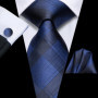 Hi-Tie Mens Gift Tie Set Blue Solid Striped Silk Wedding Tie For Men Fashion Design Quality Tie Hanky Cufflink Set Dropshipping