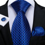 Hi-Tie Mens Gift Tie Set Blue Solid Striped Silk Wedding Tie For Men Fashion Design Quality Tie Hanky Cufflink Set Dropshipping