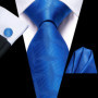 Hi-Tie Mens Gift Tie Set Blue Solid Striped Silk Wedding Tie For Men Fashion Design Quality Tie Hanky Cufflink Set Dropshipping