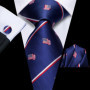 Hi-Tie Mens Gift Tie Set Blue Solid Striped Silk Wedding Tie For Men Fashion Design Quality Tie Hanky Cufflink Set Dropshipping
