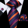 Hi-Tie Mens Gift Tie Set Blue Solid Striped Silk Wedding Tie For Men Fashion Design Quality Tie Hanky Cufflink Set Dropshipping