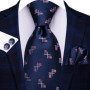Hi-Tie Mens Gift Tie Set Blue Solid Striped Silk Wedding Tie For Men Fashion Design Quality Tie Hanky Cufflink Set Dropshipping