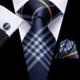 Hi-Tie Mens Gift Tie Set Blue Solid Striped Silk Wedding Tie For Men Fashion Design Quality Tie Hanky Cufflink Set Dropshipping