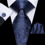 Hi-Tie Mens Gift Tie Set Blue Solid Striped Silk Wedding Tie For Men Fashion Design Quality Tie Hanky Cufflink Set Dropshipping