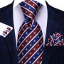 Hi-Tie Mens Gift Tie Set Blue Solid Striped Silk Wedding Tie For Men Fashion Design Quality Tie Hanky Cufflink Set Dropshipping