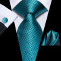 Hi-Tie Mens Gift Tie Set Blue Solid Striped Silk Wedding Tie For Men Fashion Design Quality Tie Hanky Cufflink Set Dropshipping