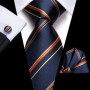 Hi-Tie Mens Gift Tie Set Blue Solid Striped Silk Wedding Tie For Men Fashion Design Quality Tie Hanky Cufflink Set Dropshipping