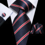 Hi-Tie Mens Gift Tie Set Blue Solid Striped Silk Wedding Tie For Men Fashion Design Quality Tie Hanky Cufflink Set Dropshipping