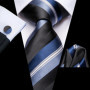 Hi-Tie Mens Gift Tie Set Blue Solid Striped Silk Wedding Tie For Men Fashion Design Quality Tie Hanky Cufflink Set Dropshipping