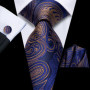 Hi-Tie Mens Gift Tie Set Blue Solid Striped Silk Wedding Tie For Men Fashion Design Quality Tie Hanky Cufflink Set Dropshipping