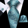 Hi-Tie Mens Gift Tie Set Blue Solid Striped Silk Wedding Tie For Men Fashion Design Quality Tie Hanky Cufflink Set Dropshipping