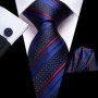 Hi-Tie Mens Gift Tie Set Blue Solid Striped Silk Wedding Tie For Men Fashion Design Quality Tie Hanky Cufflink Set Dropshipping